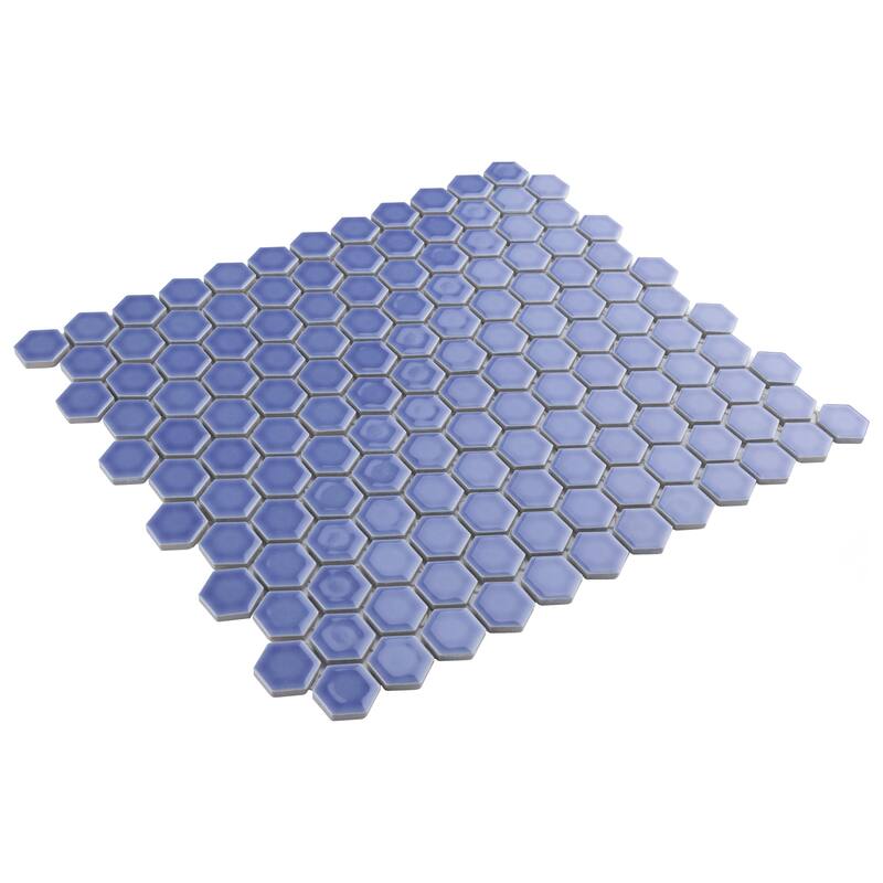 Merola Tile Tribeca 1" Hex Glossy Periwinkle 10-1/4" x 11-7/8" Porcelain Mosaic Floor and Wall Tile