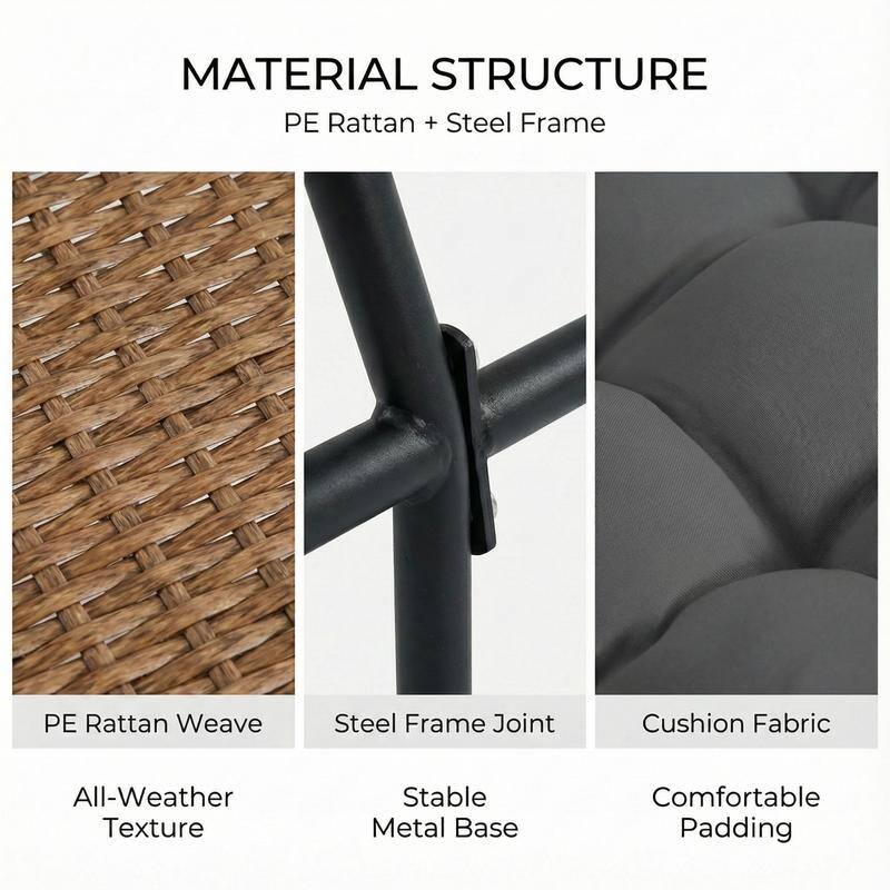 2-Piece Outdoor Wicker Ottomans with Cushions, Weather-Resistant Boho Patio Rattan Footrests for Garden, Porch, and Balcony