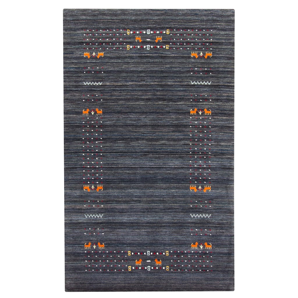 ECARPETGALLERY Hand Loomed Kashkuli Gabbeh Dark Navy Wool Rug - 4'9 x 7'10