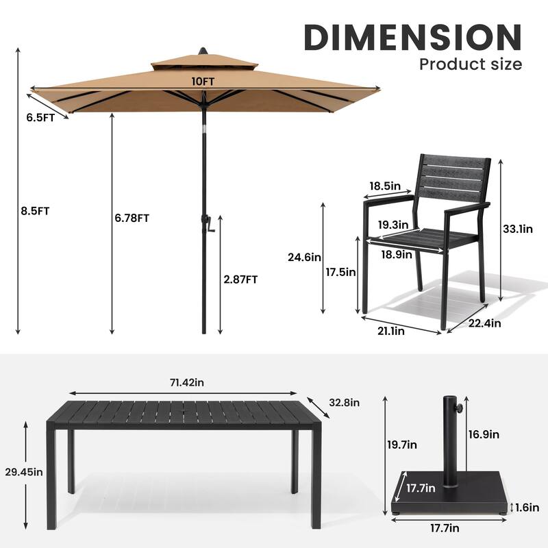 9/11-Piece Outdoor Patio Dining Set Aluminum Dining Table and Stackable Chairs w/10 ft Market Umbrella and Base