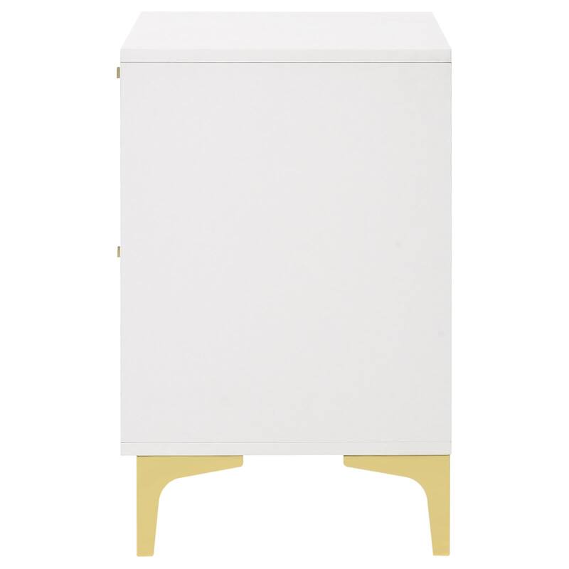 White and Gold 2-Drawer Rectangular Nightstand for Bedroom