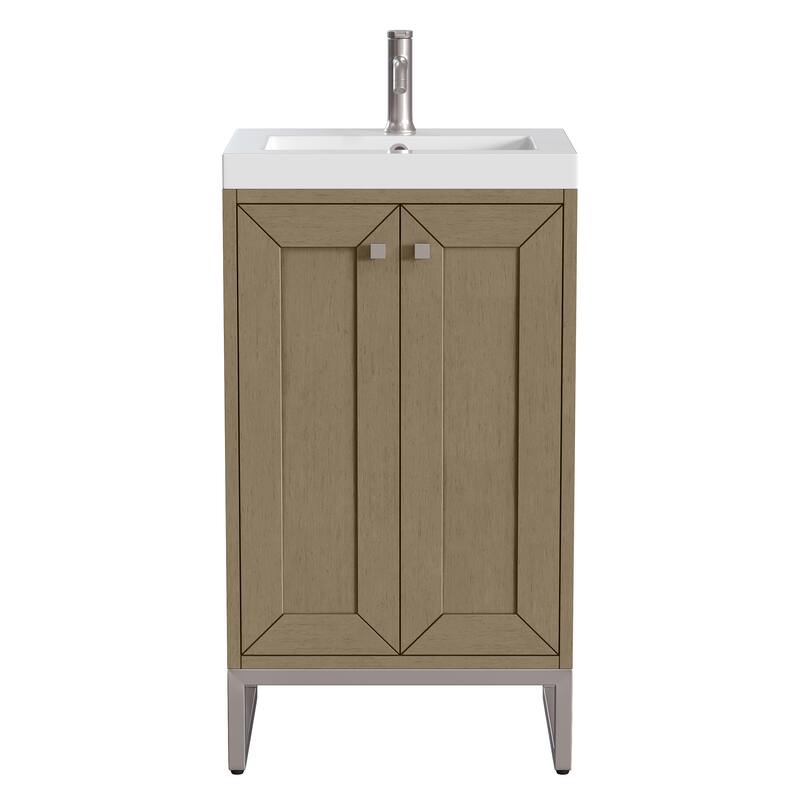 Chianti 20" Single Vanity, Walnut Whisper w/ White Composite Stone Top - Silver