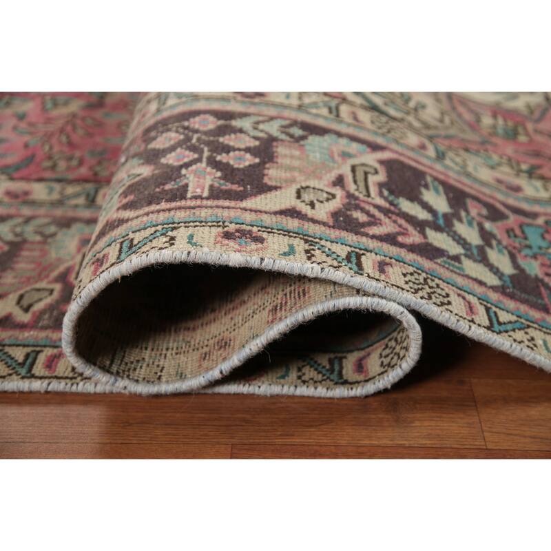 Hand Knotted Oriental 100% Wool Carpet Traditional Floral Pink Tabriz Area Rug - 10' 0'' X 6' 5''