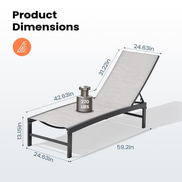 dimension image slide 6 of 8, Pellebant Outdoor Patio Adjustable Chaise Lounge Chairs