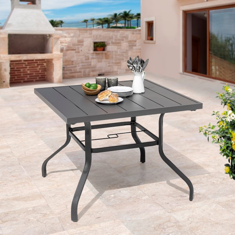 Outdoor Rectangle Powder-coated Iron Dining Table with Umbrella Hole - Square &Grey