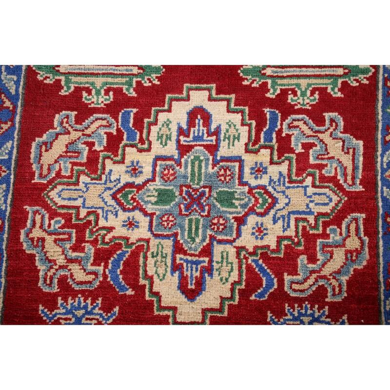 Kazak Foyer Rug Hand-Knotted Traditional Red Wool Carpet - 3'2" x 5'3"
