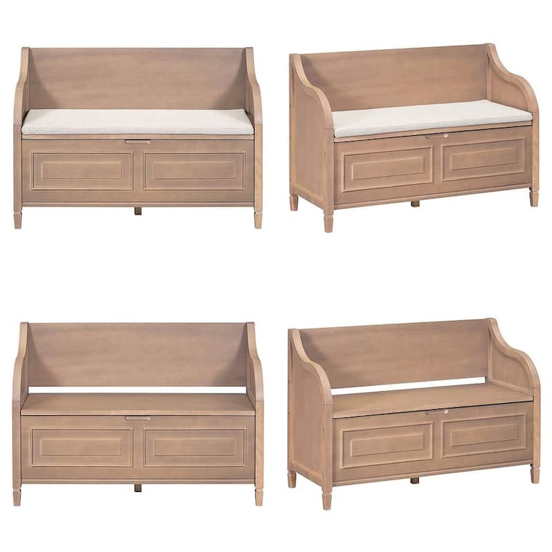 Farmhouse Solid Wood Multi-Purpose Upholstered Storage Bench