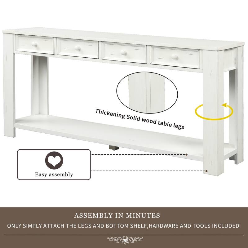 Modern Console Table/Sofa Table with Storage Drawers and Bottom Shelf for Entryway Hallway
