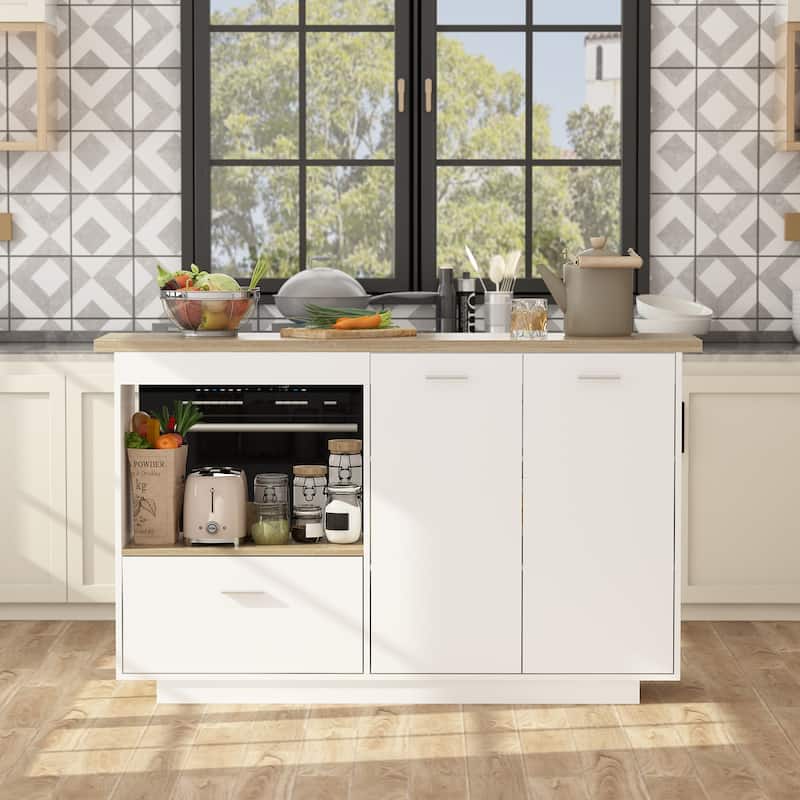 Kitchen Island with Storage Kitchen Cart Extendable Bar Table Dining - 59.1"Wx31.5"Lx35.5"H