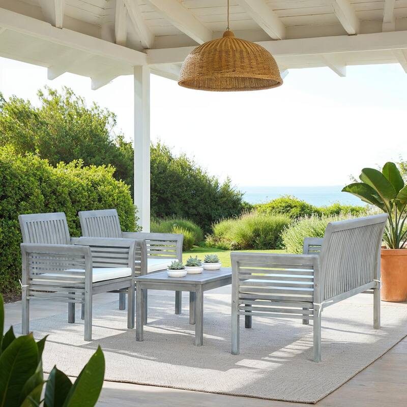 SAFAVIEH Outdoor Pieternel 4-Piece Outdoor Set - 50W x 30D x 24H - Grey