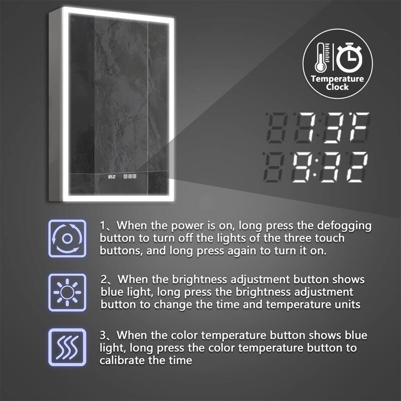 ExBrite 20" W x 30" H Lighted Medicine Cabinet Recessed or Surface led Medicine Cabinet with Outlets & USBs