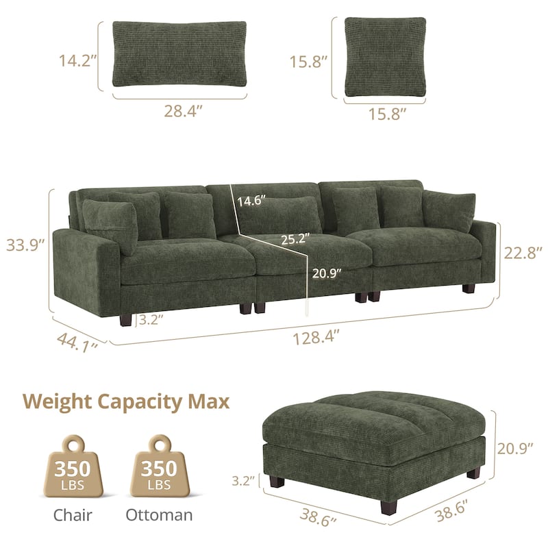 128.4 Inch Chenier Combination Sofa (With Pillow And Ottoman) - 128.4"W X 44.1"D X 33.9"H