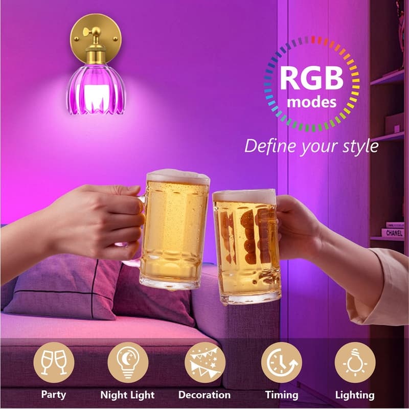 Adjustable Vintage Wall Sconce with Amber Tulip Glass Brass Fixture with Switch Ideal for Bedroom Hallway or Entry