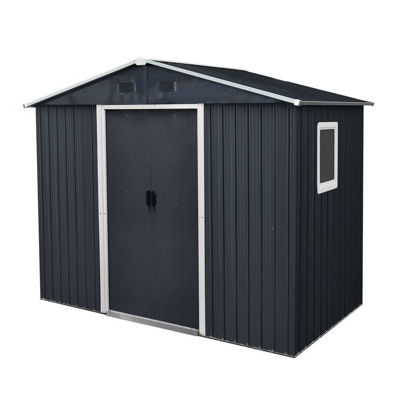 Rust-proof Metal Garden Shed with Lockable Sliding Door & Tilted Roof, Waterproof Storage Shed Tool Shed
