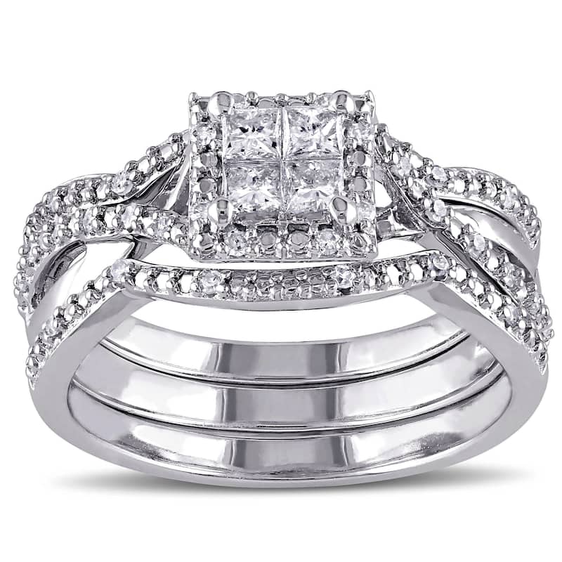 Quad Crossover Diamond Bridal Set in Sterling Silver by Miadora