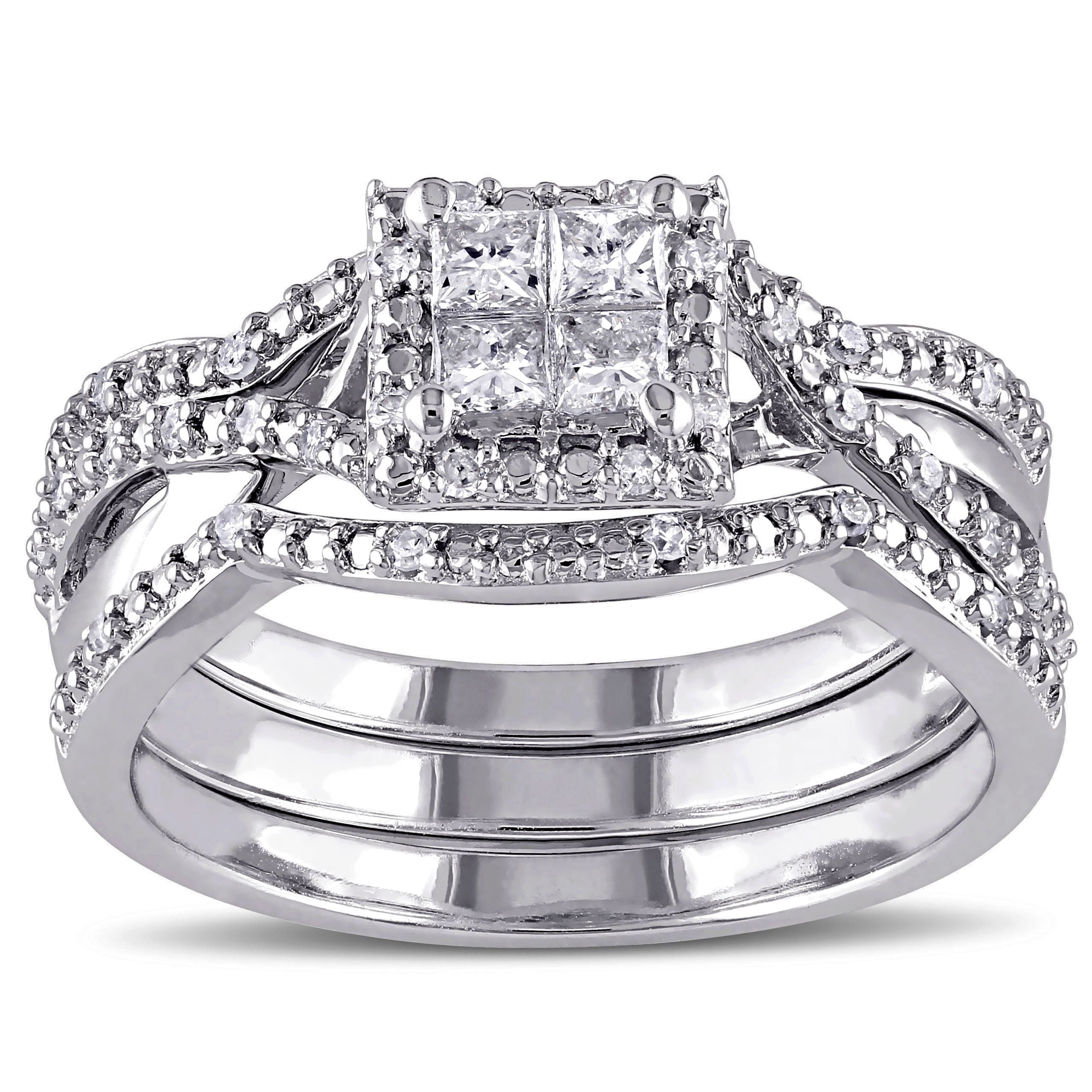 Miadora Quad Crossover Diamond Bridal Set in Sterling Silver by Miadora