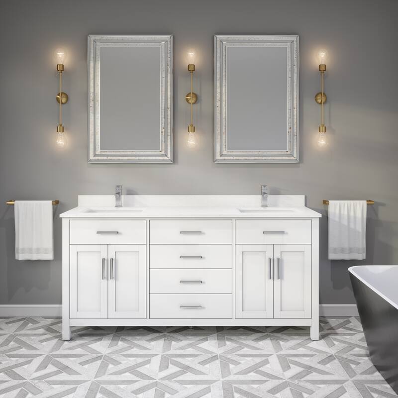 Kate 72-in Solid Hardwood Bathroom Vanity with Power Bar and Drawer Organizer