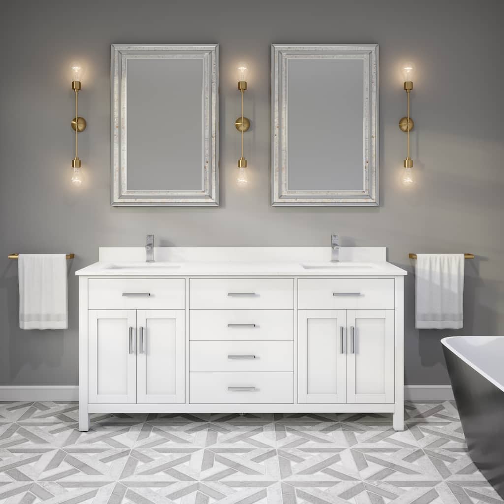 Kate 72-in Solid Hardwood Bathroom Vanity with Power Bar and Drawer Organizer