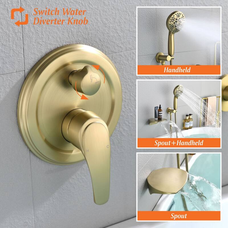 Wall Mounted Tub Faucet With Handheld Shower Waterfall Bathtub Faucet With Hand Shower Tub Filler With Pressure Balance Valve