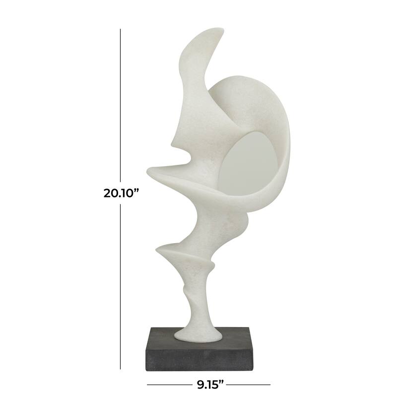 Contemporary White Polystone Abstract Sculpture with Black Base
