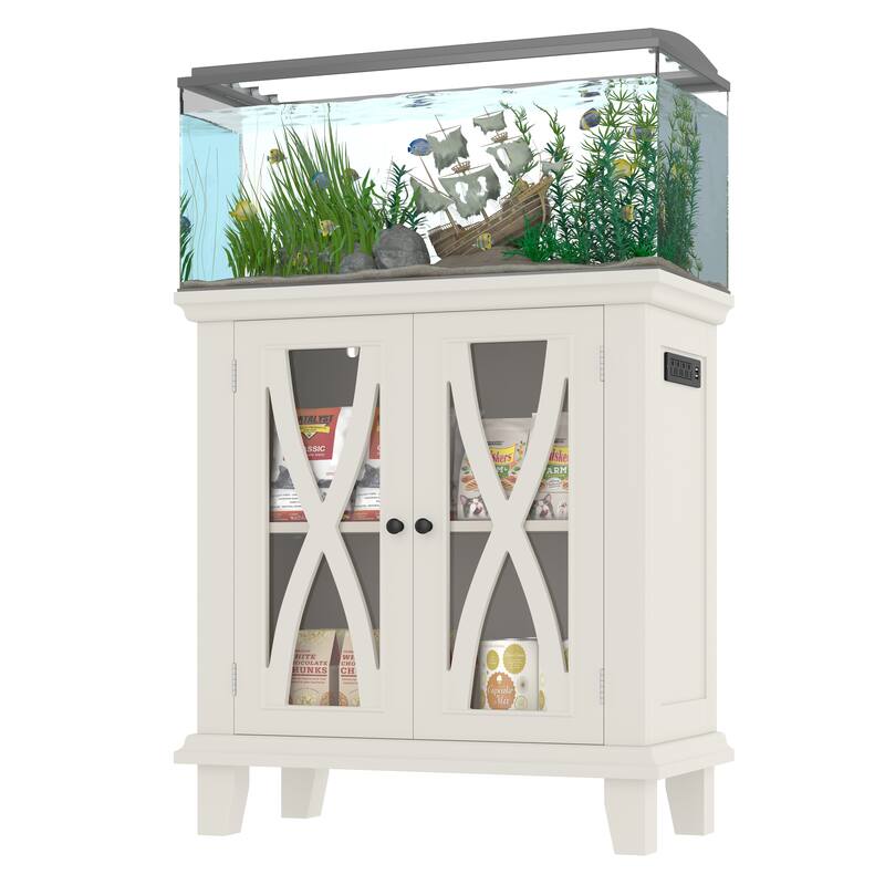 Anmytek Farmhouse 10-20 Gallon Aquarium Tank Stand with Power Outlets, Adjustable Shelves and Storage Cabinet