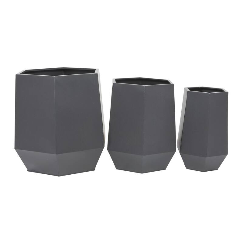 Metal Geometric Hexagon Indoor Outdoor Planter - Set of 3 White, Black, Gray - CosmoLiving by Cosmopolitan