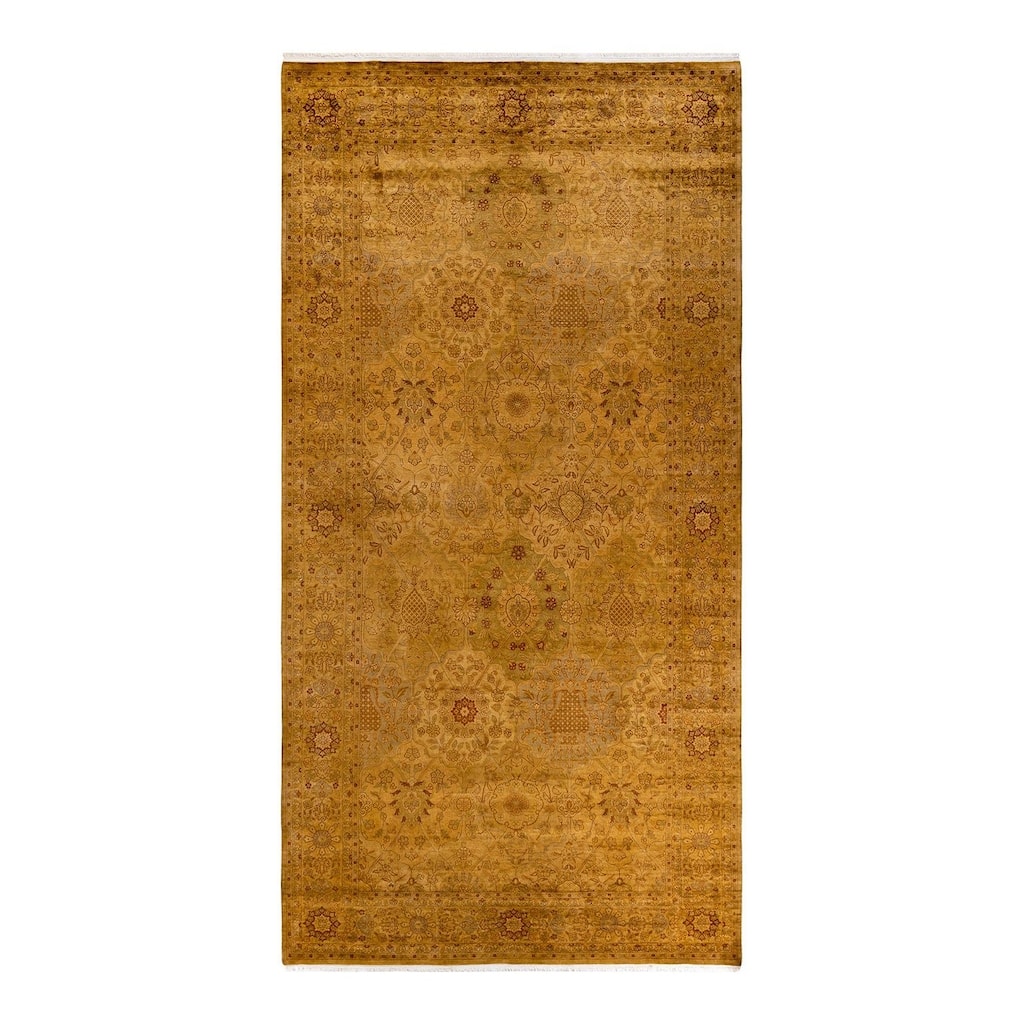Overton Hand Knotted Wool Vintage Inspired Modern Contemporary Overdyed Gold Area Rug - 6' 3" x 12' 3"