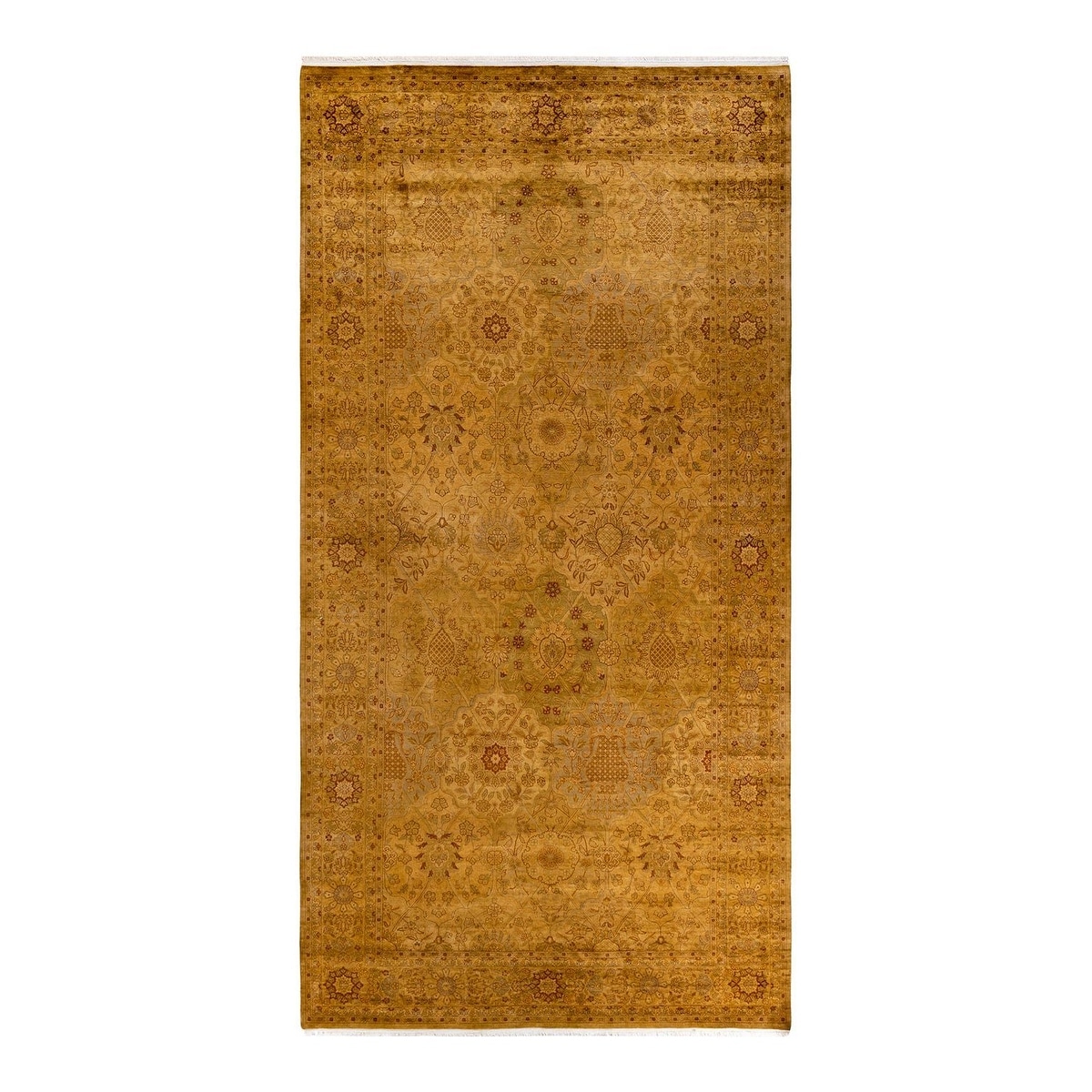 Overton Hand Knotted Wool Vintage Inspired Modern Contemporary Overdyed Gold Area Rug - 6' 3" x 12' 3"