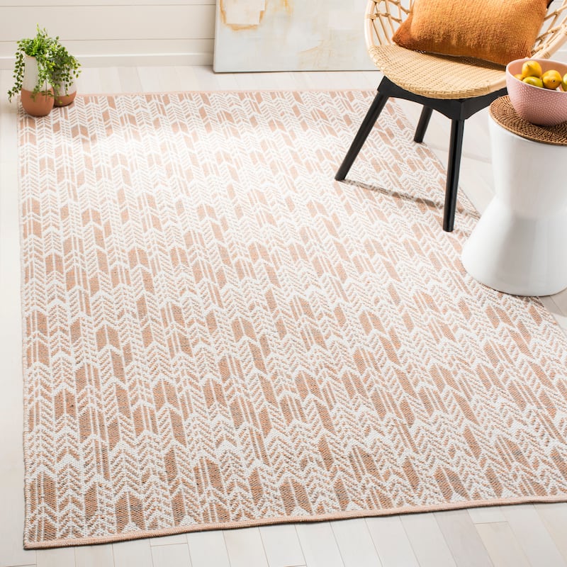 SAFAVIEH Handmade Flatweave Montauk Sjan Casual Cotton Rug - 5' x 8' - Orange/Ivory