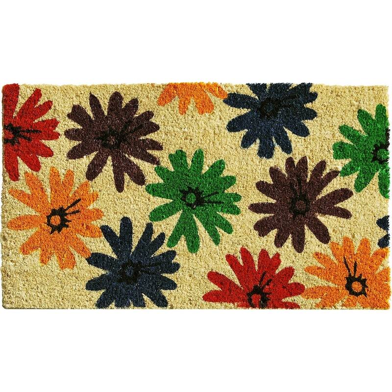 HomeRoots 24" X 36" Brown Green And Red Multi Floral Outdoor Coir Door Mat - 24.00' X '36.00