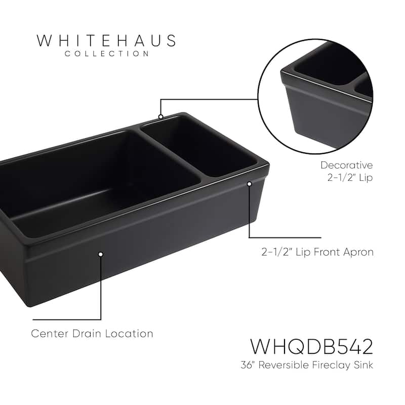 Whitehaus 36" Quatro Alcove Double Basin Reversible Fireclay Farm
