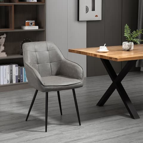 HOMCOM Modern Style Dining Chair High Back Accent Chair with PU Leather Upholstery and Metal Legs for Living Room, Light Grey
