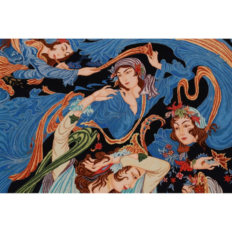 Hand Knotted Oriental Kork Wool Carpet Traditional All-Over Navy Blue & Blues Tabriz Area Rug - 6' 11'' X 4' 9''