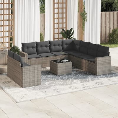 vidaXL Garden Sofa Set Grey PE rattan, powder-coated steel, tempered glass - 21.7 x 21.7 x 14.6