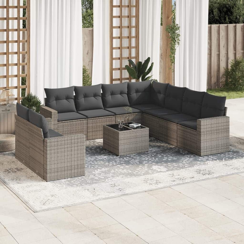 vidaXL Garden Sofa Set Grey PE rattan, powder-coated steel, tempered glass - 21.7 x 21.7 x 14.6