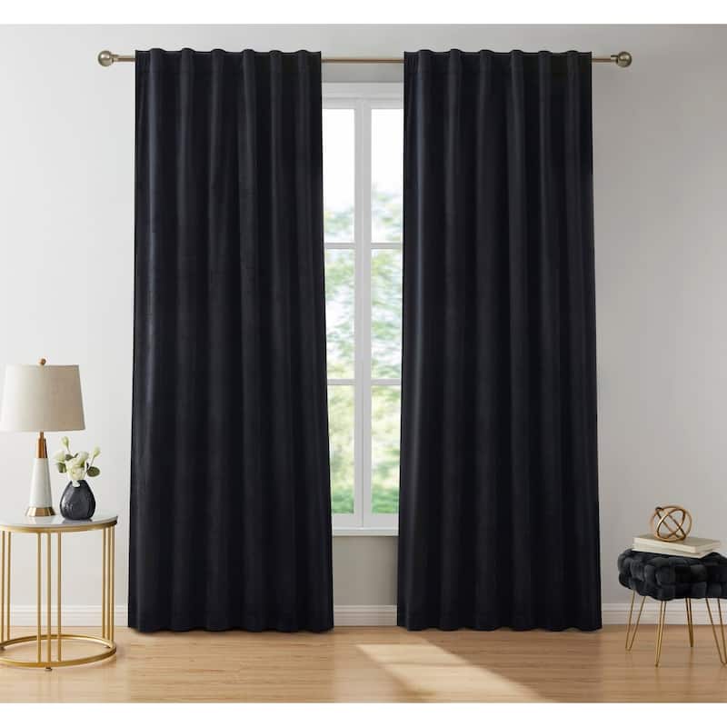 HLC.me Lopez Velvet Back Tab Rod Pocket Window Treatment Curtain Panels Bedroom & Living Room - Set of 2 - 54 W x 84 L per panel - Set of 2 - Black