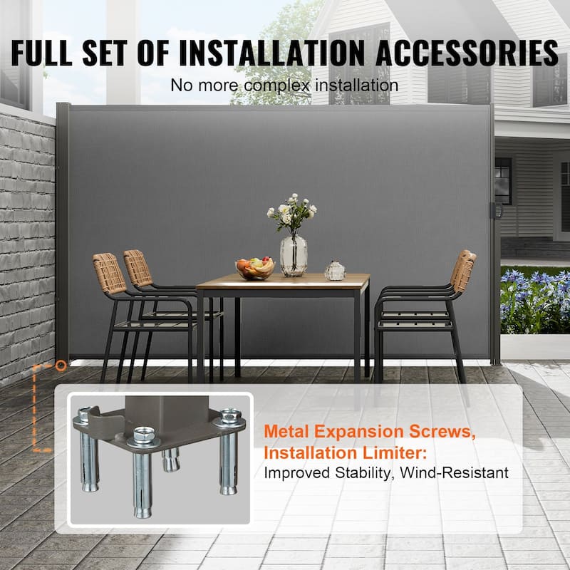 71''x 138'' Outdoor Patio Privacy Screen Awning with Retractable Handle