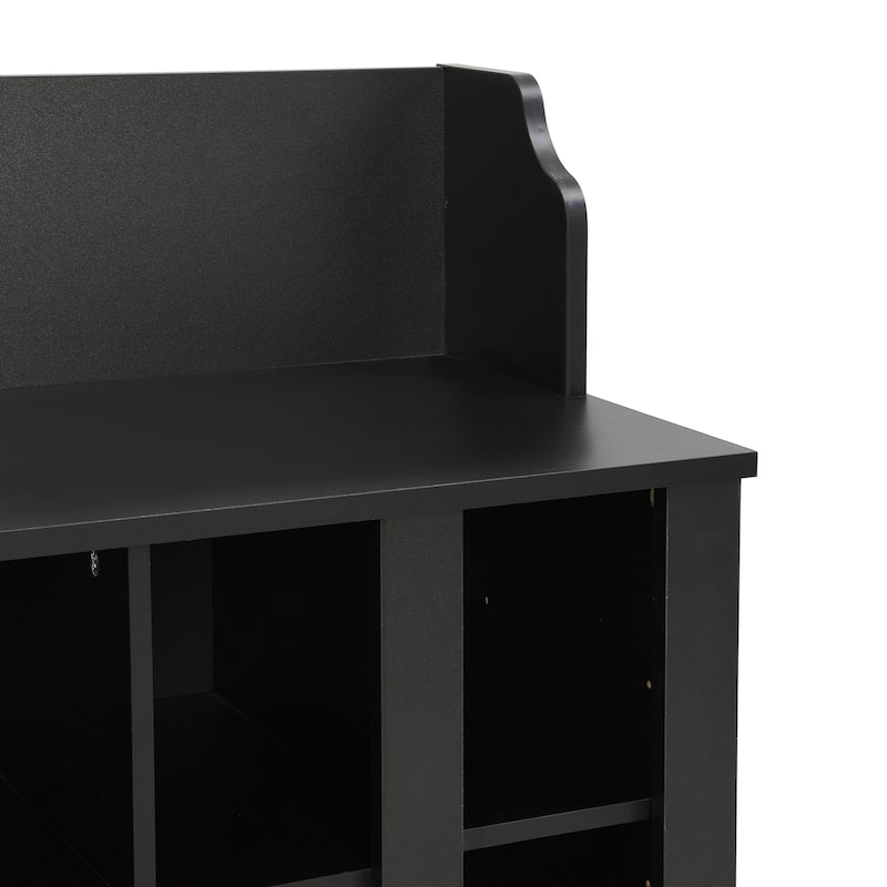 Roomfitters Shoe Storage Bench with Shelves and 4 Hooks, Elegant Hall Tree with Wall Mounted Coat Rack for Entryway