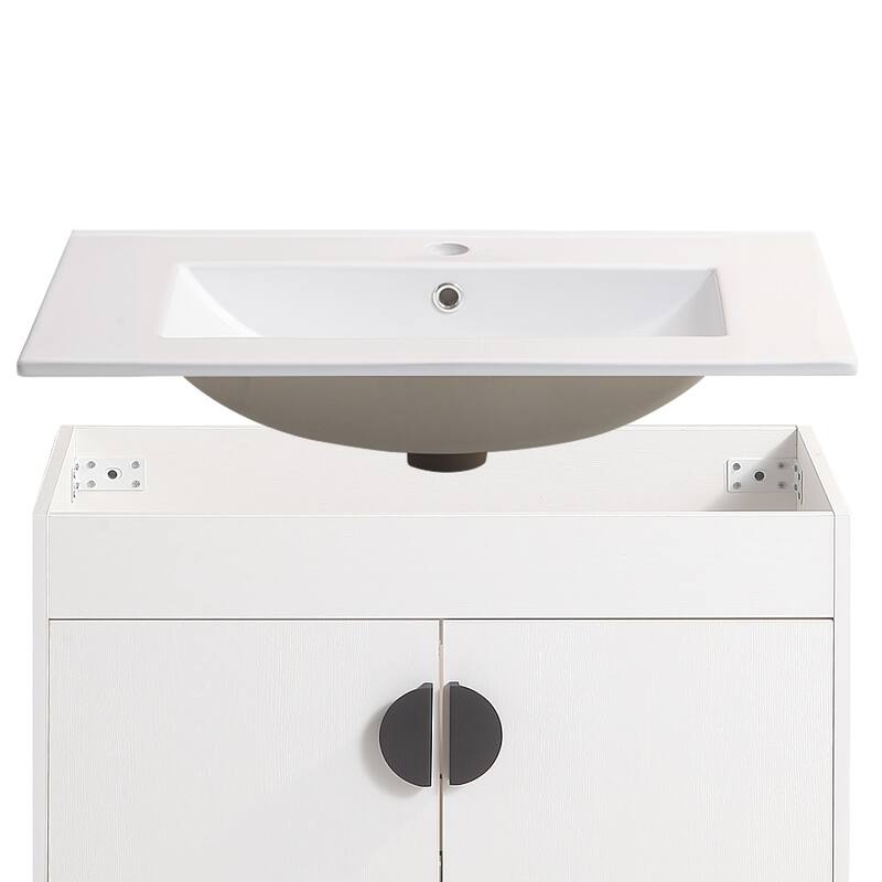 30 in. W x 19 in. D x 33 in. H Bathroom Vanity with White Ceramic Basin,Two Cabinet Doors,Excluding faucets
