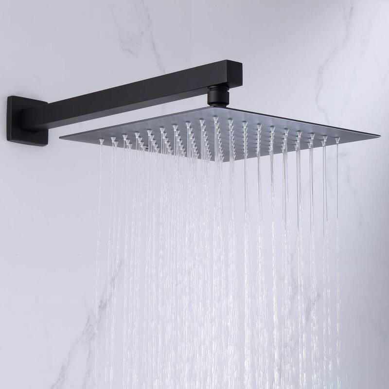 Modland Single Handle Matte Black Rain Shower System with 10" Shower Head and Rough-In Valve