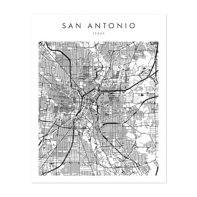 San Antonio Texas Maps Black White Minimal Modern Art Print/Poster