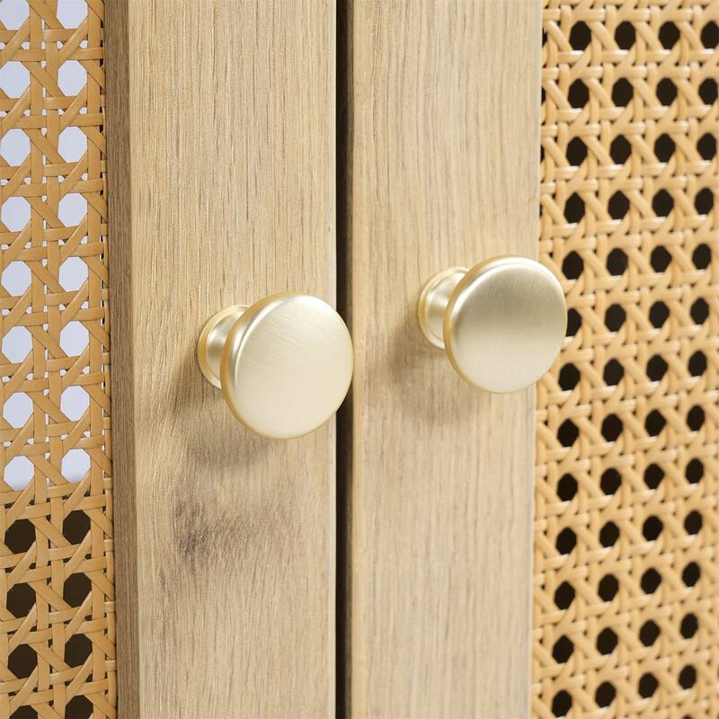 30" Bathroom Vanity with Handwoven Rattan Doors, Solid Wood Legs & Resin Basin