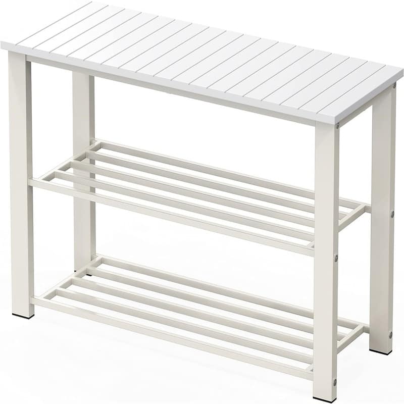 Wood Top Shoe Storage Bench for Entryway, Rustic Brown - White - 11.25"D x 29"W x 17"H
