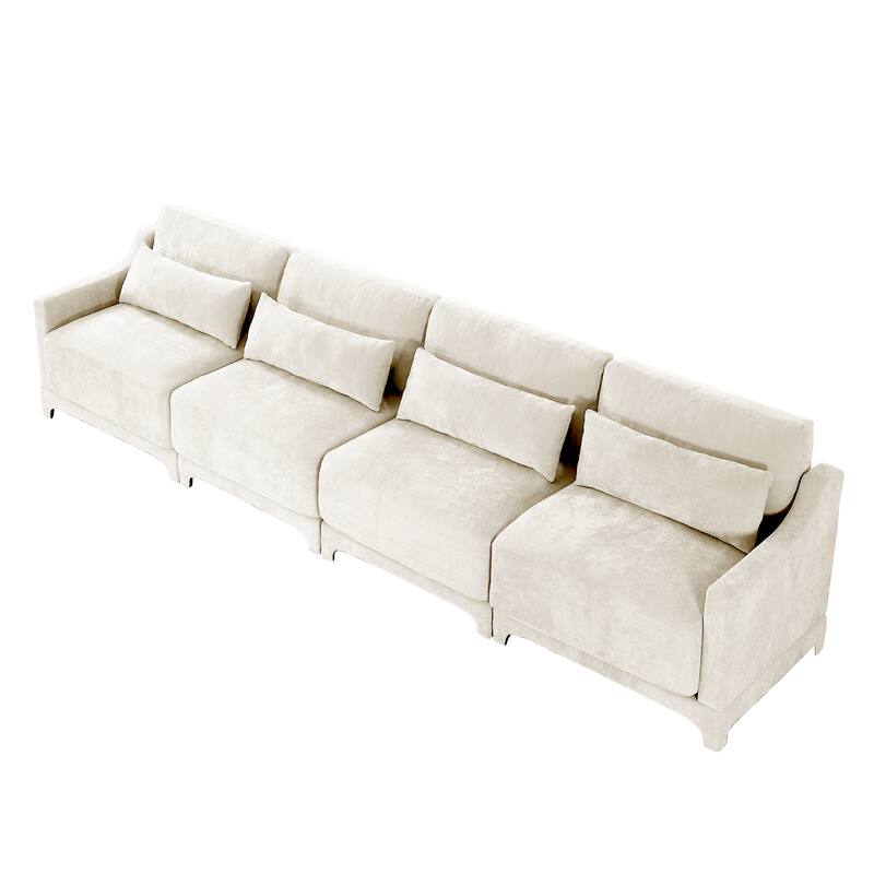 141.7″ Chenille 6-Seater Sofa with Ergonomic Wooden Base & High-Resilience Sponge