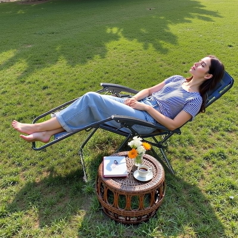 Set of 2 Folding Reclining Lounge Chair, Outdoor Zero Gravity Recliner W/Side Tray & Detachable Headrest Pillow