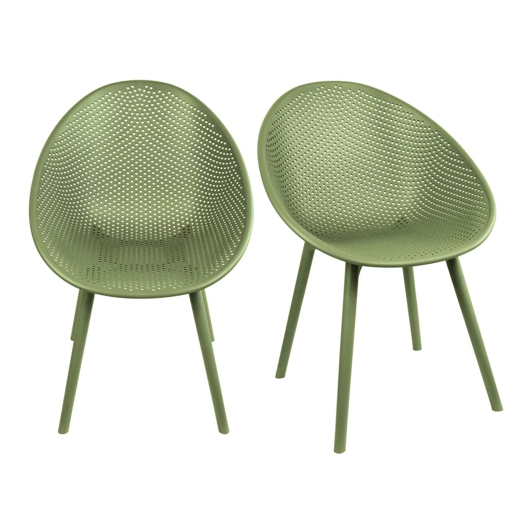 Set of 2 Mid-Century Modern Plastic Dining Chair Plastic Legs with Breathable Perforated Egg Shaped Seat for Indoor/Outdoor Use