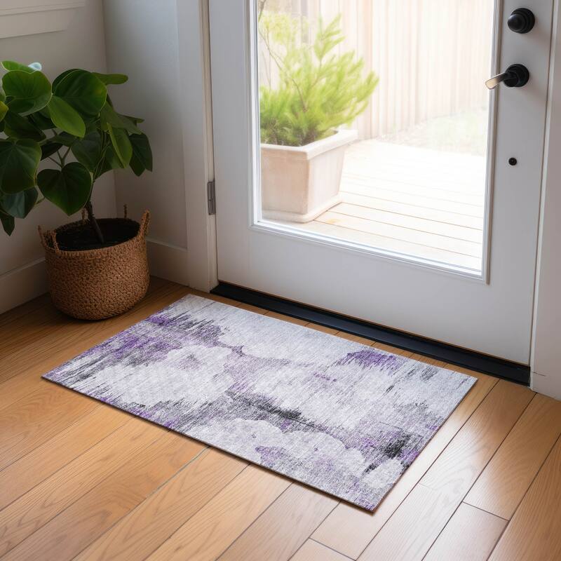 Machine Washable Indoor/ Outdoor Chantille Abstract Cloud Rug - Purple - 1'8" x 2'6"