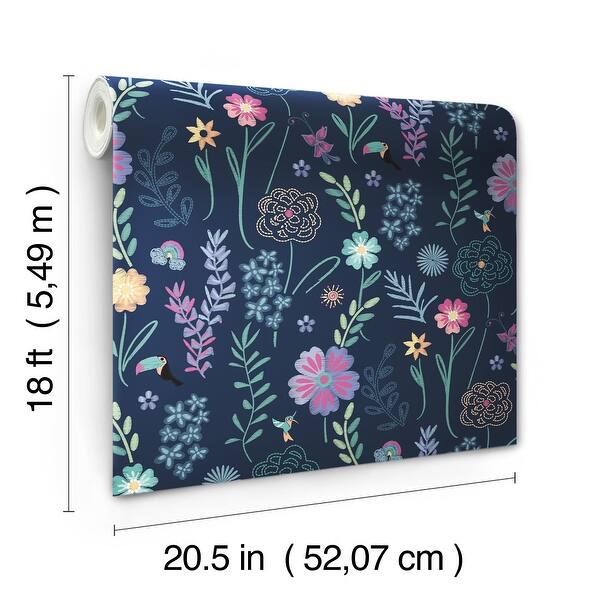 Disney Encanto Navy Embroidery Floral Peel and Stick Wallpaper by RoomMates