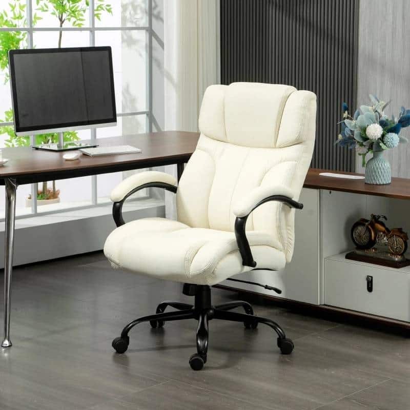 Big and Tall Executive Office Chair Adjustable Height Ergonomic High Back Linen Style Fabric