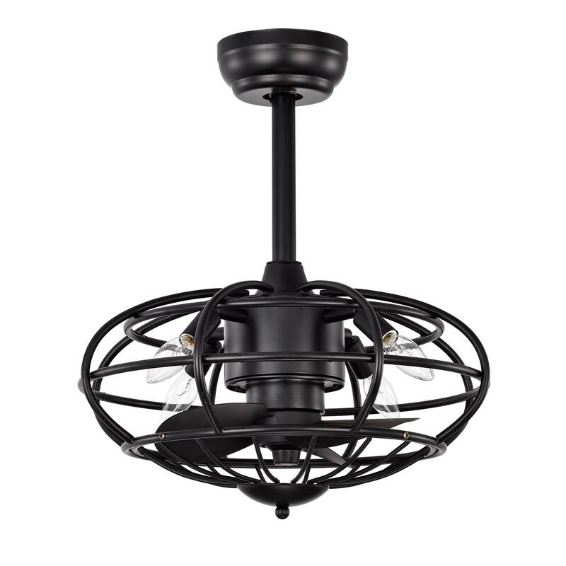 Cage Style Ceiling Fan Light with 3 Blades and Remote Control, Adjustable Fan Speed for Bedroom and Living Room